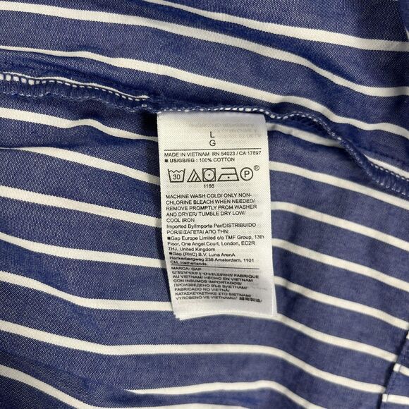 GAP Shirt Dress Womens Large Blue Striped Button Front Tiered Cotton Pockets - Picture 13 of 16